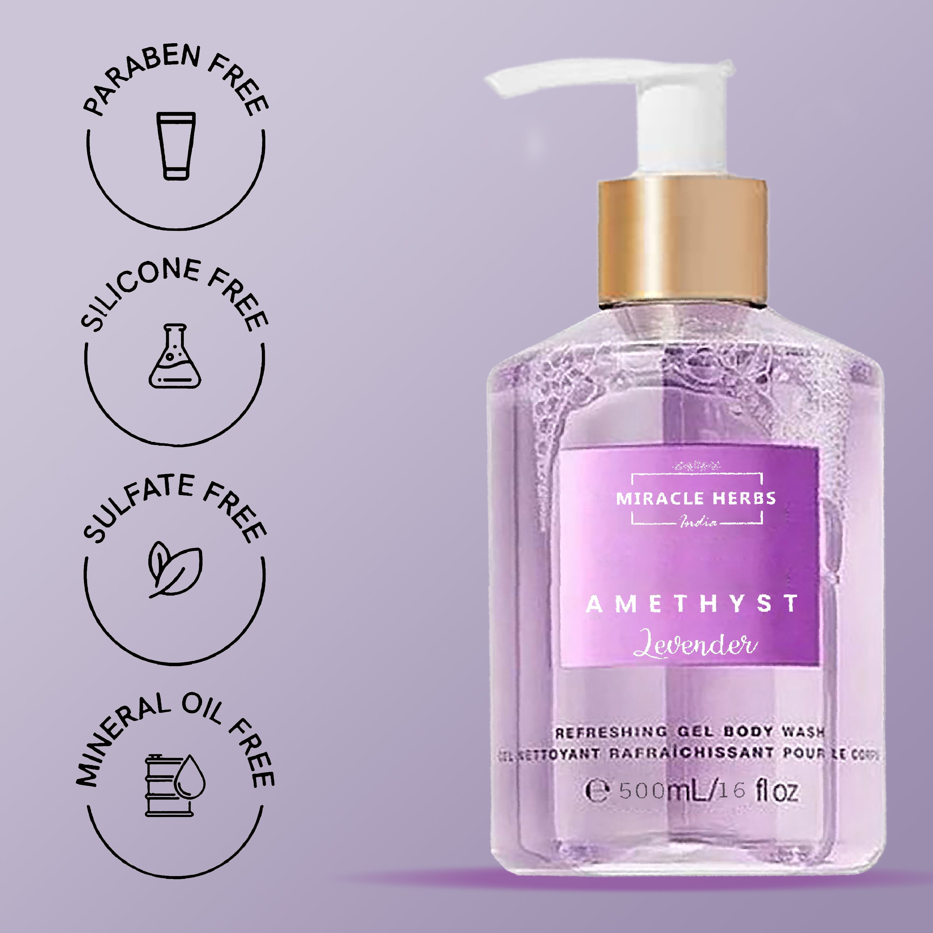 Miracle Herbs AMATHYST Refreshing Gel Body Wash Lavender