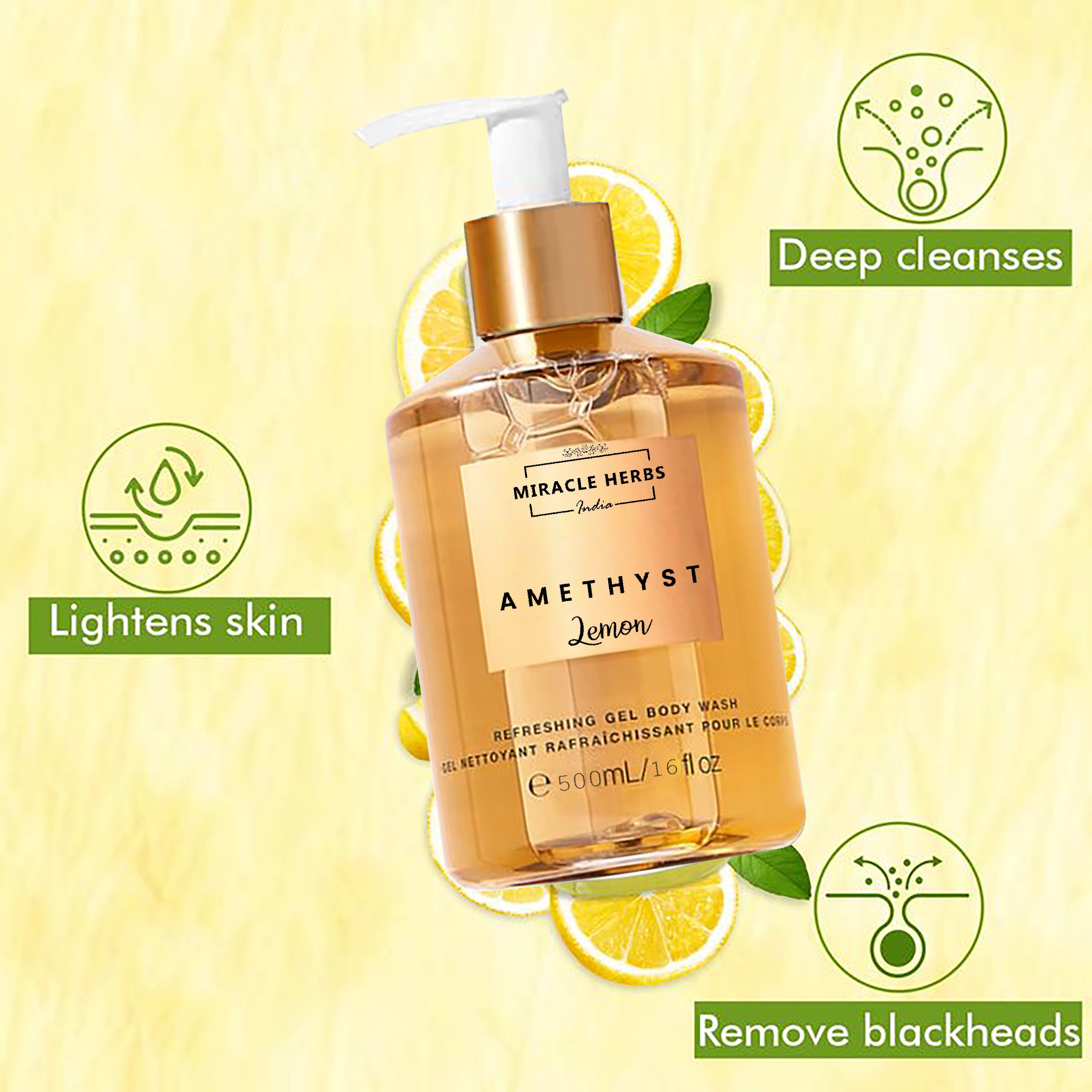 Miracle Herbs AMATHYST Refreshing Gel Body Wash LEMON