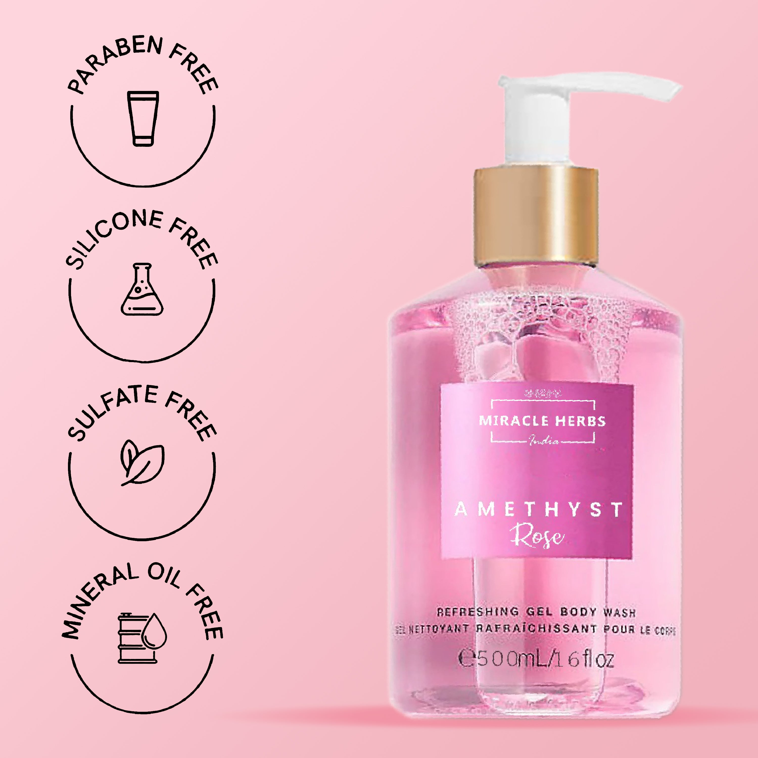 Miracle Herbs AMATHYST Refreshing Gel Body Wash ROSE
