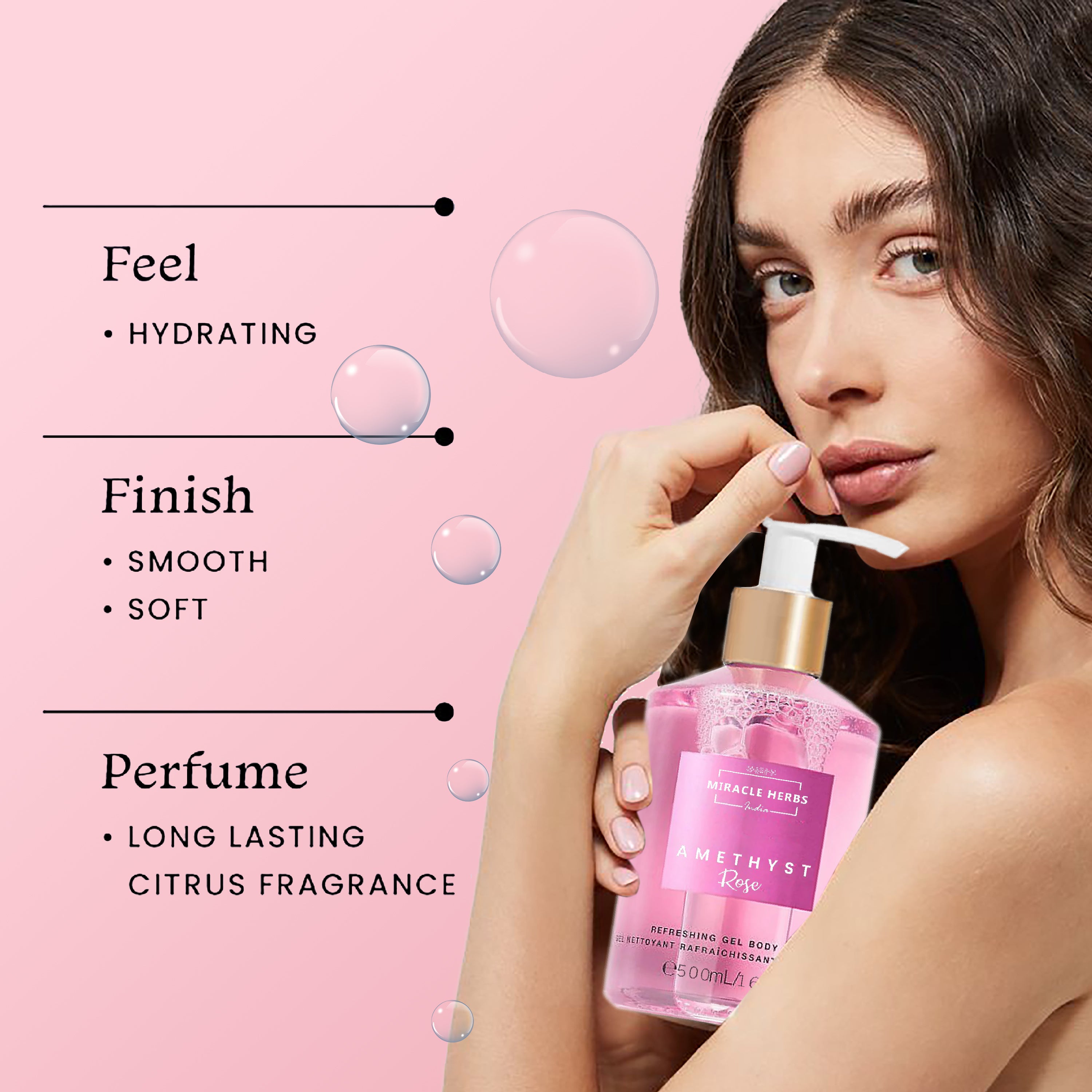 Miracle Herbs AMATHYST Refreshing Gel Body Wash ROSE