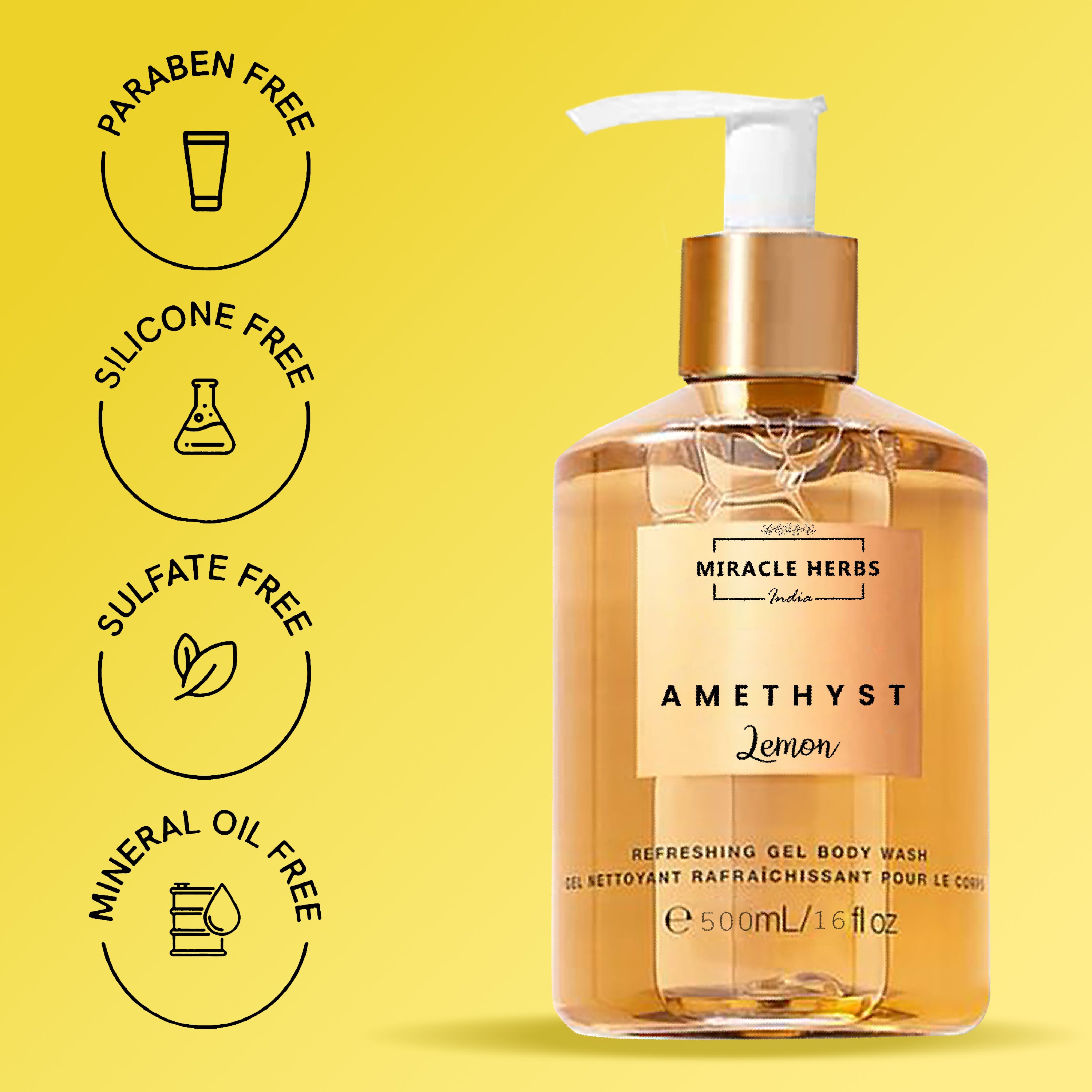 Miracle Herbs AMATHYST Refreshing Gel Body Wash LEMON