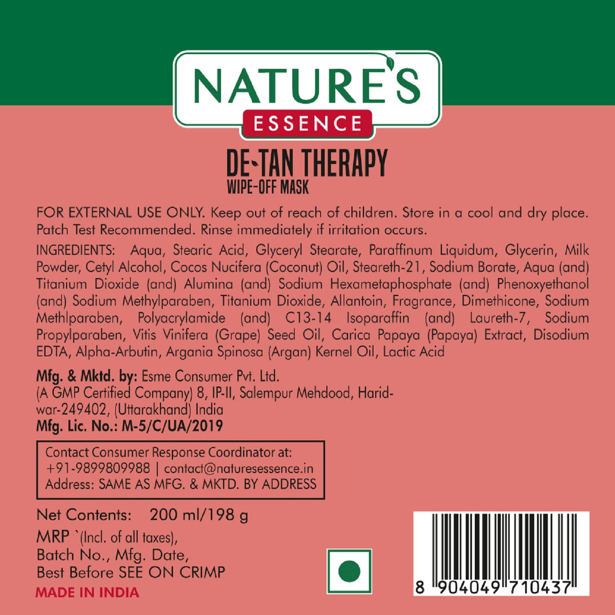 Nature's Essence De-Tan Therapy Wipe Off Mask