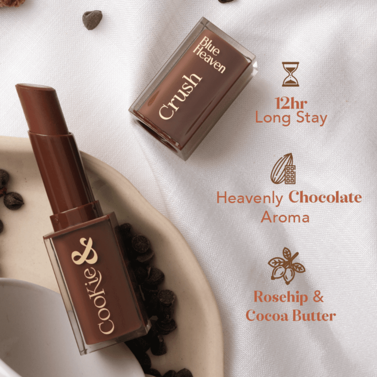 Blue Heaven Cookie & Crush Matte Lipstick for Women, Long lasting lipstick, Enriched with Cocoa Butter & Rosehip oil, Softening and Nourishing Lipstick - Tiramisu Bite, 3.4g