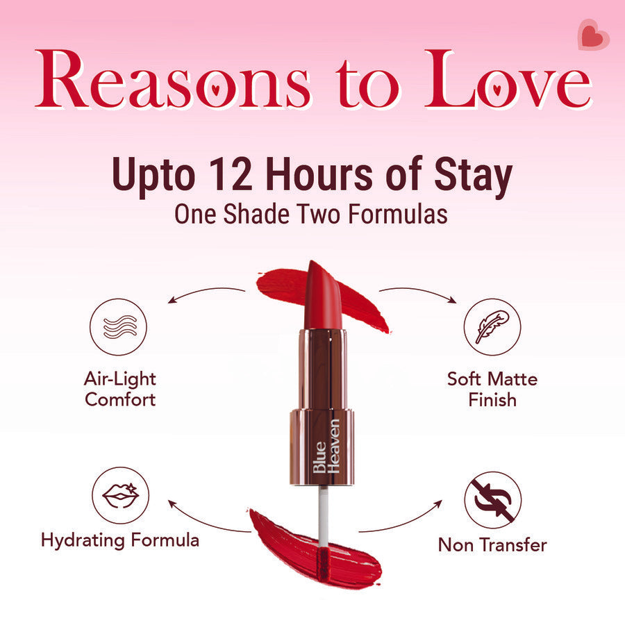 Blue Heaven Love Duo 2 in1 Dual Sided Lipstick for women | Non Transfer| Hydrating and Long Lasting Upto 12 hrs | Soft Matte Finish formula - 04 |1.5ml + 4g