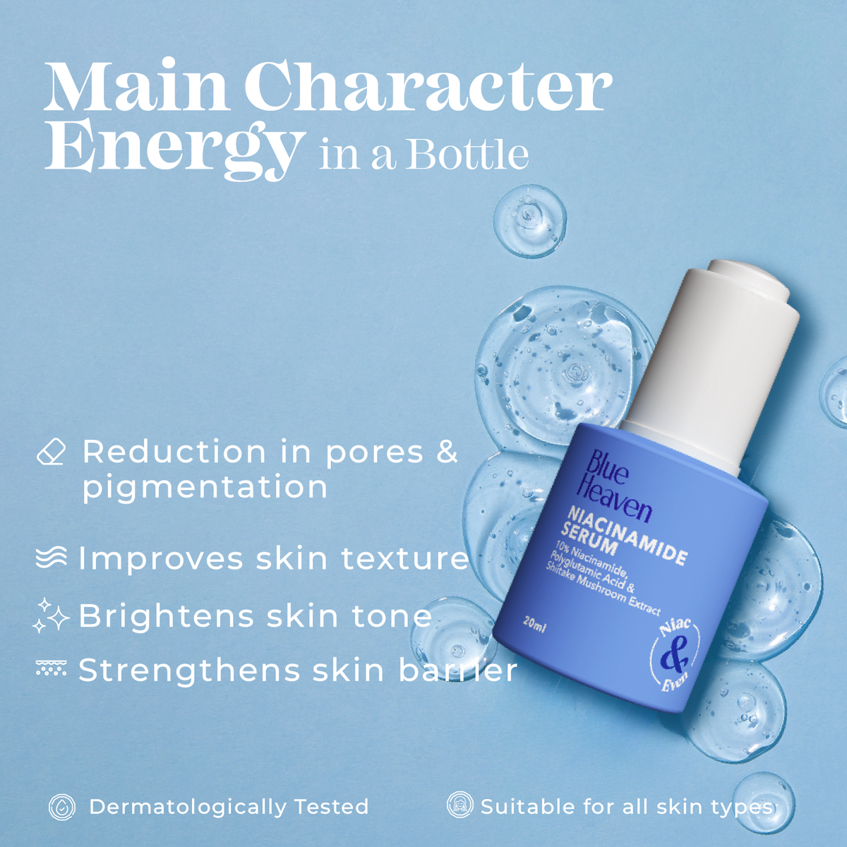 Blue Heaven 10% Niacinamide Serum for Glowing Skin | Reduces Pores & Pigmentation | Fades Blemishes | Skin Brightening | Strengthen Skin Barrier | Face Serum for Women, 20ml