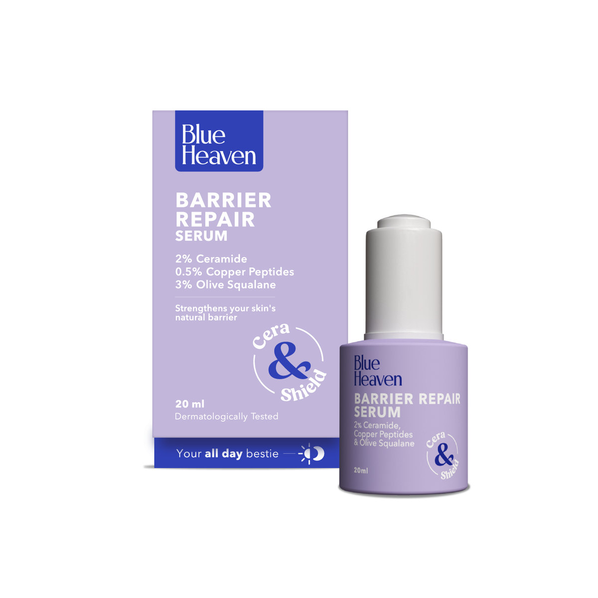 Blue Heaven Barrier Repair Face Serum for Women Infused with 2% Ceramide, 0.5% Copper Peptides | Strengthens Skin's Natural Barrier | Reduces Fines Lines & Wrinkles | Reduces Inflammation, 20ml