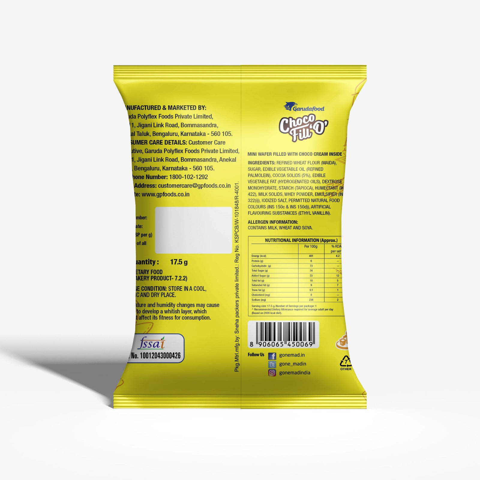 Gone Mad Choco Fillo, Pack of 12 (209g) – Crispy & Creamy Chocolate Filled Snack