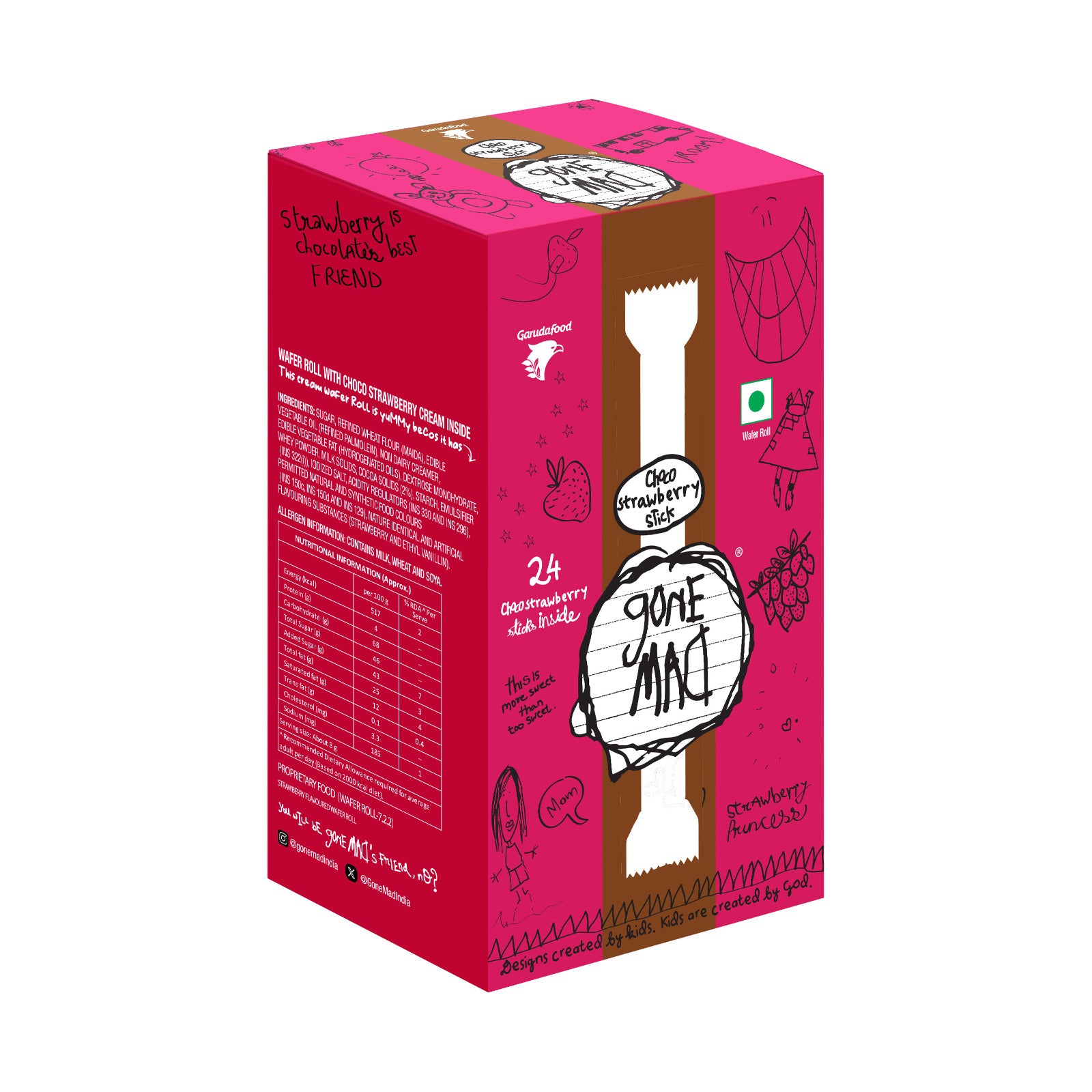 Gone Mad Premium Strawberry-Filled Wafer Sticks – 24 Sticks (192g) – Crispy, Creamy & Delicious Snack