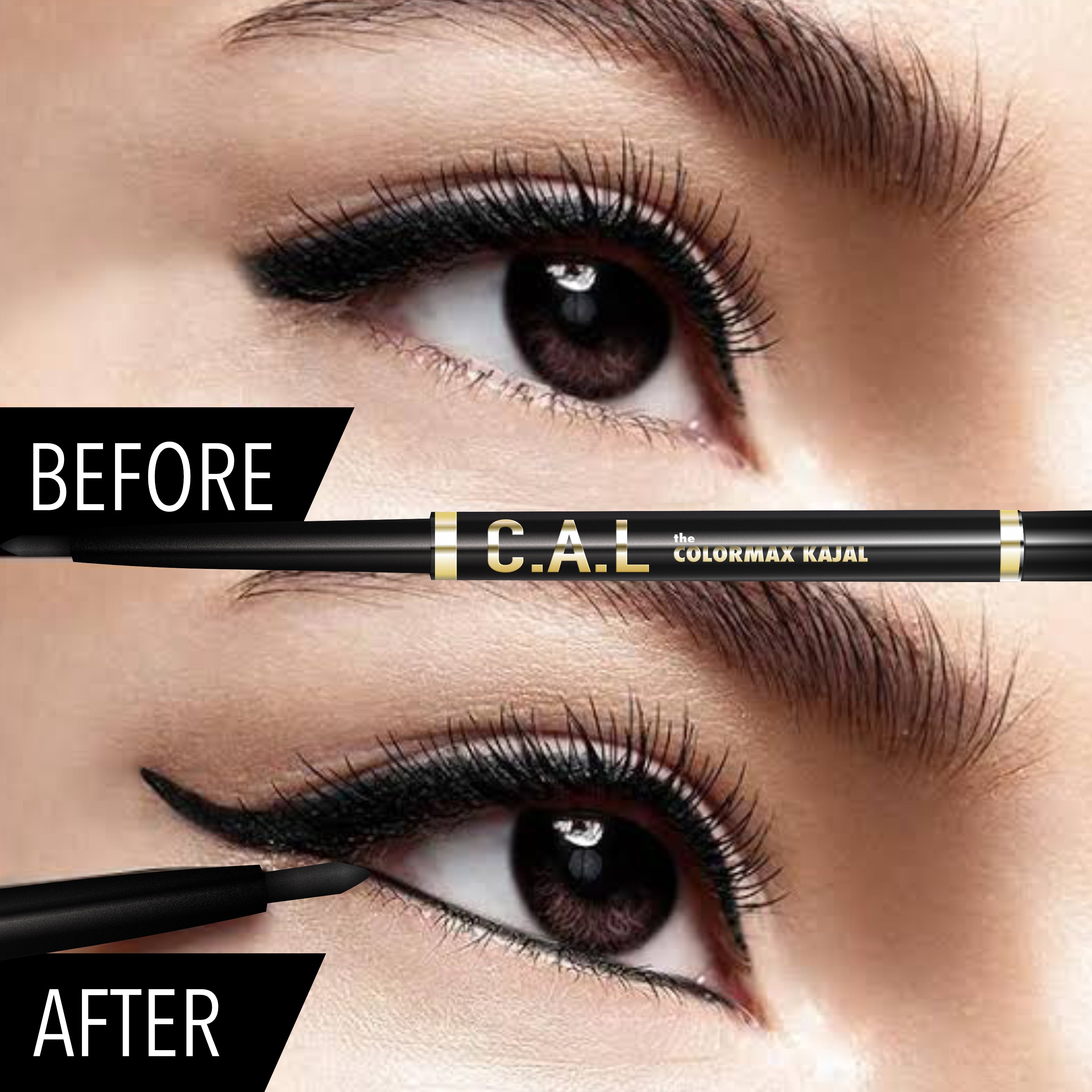 CAL Losangeles One Stroke Kajal Pencil - Water Resistant, Smudge Proof, 0.35 g Intense Black Max