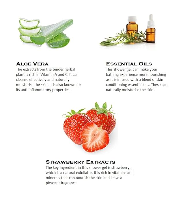 Aloe Veda Luxury Strawberry Body Shower Gel with Vitamin E for Women & Men- 300 ml