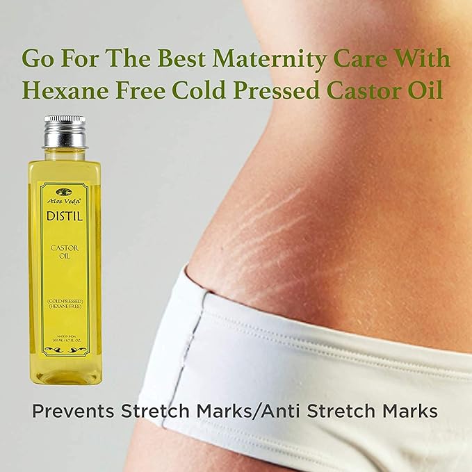 Aloe Veda Distil 100% Pure Cold-Pressed Castor Oil for Hair Growth, Skin Care, Moisturising Dry Skin, Nails, Eyelash, 200ml