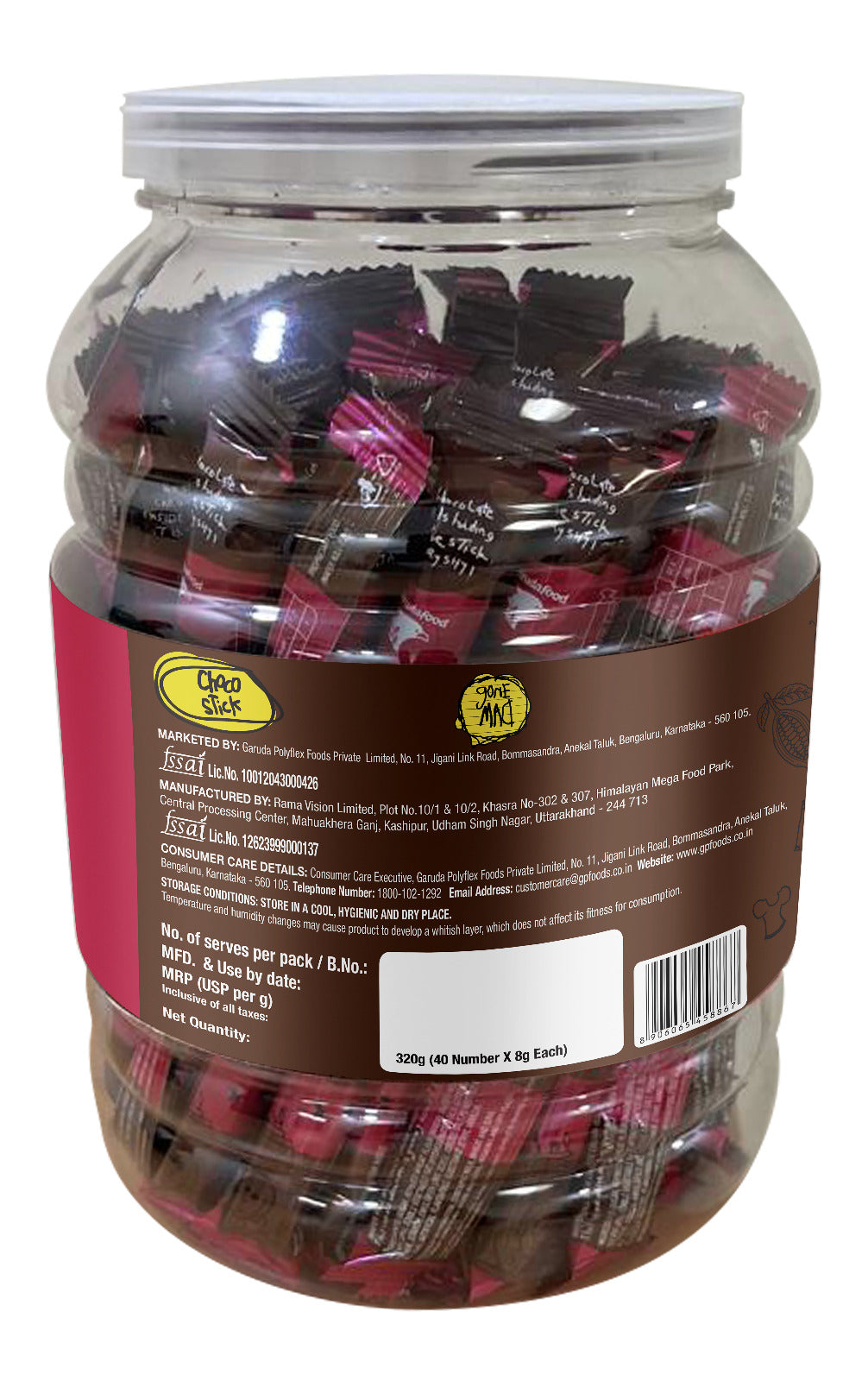 Gone Mad Premium Choco-Filled Wafer Sticks Jar – 40 Sticks (320g) – Crispy, Creamy & Delicious Chocolate Snack