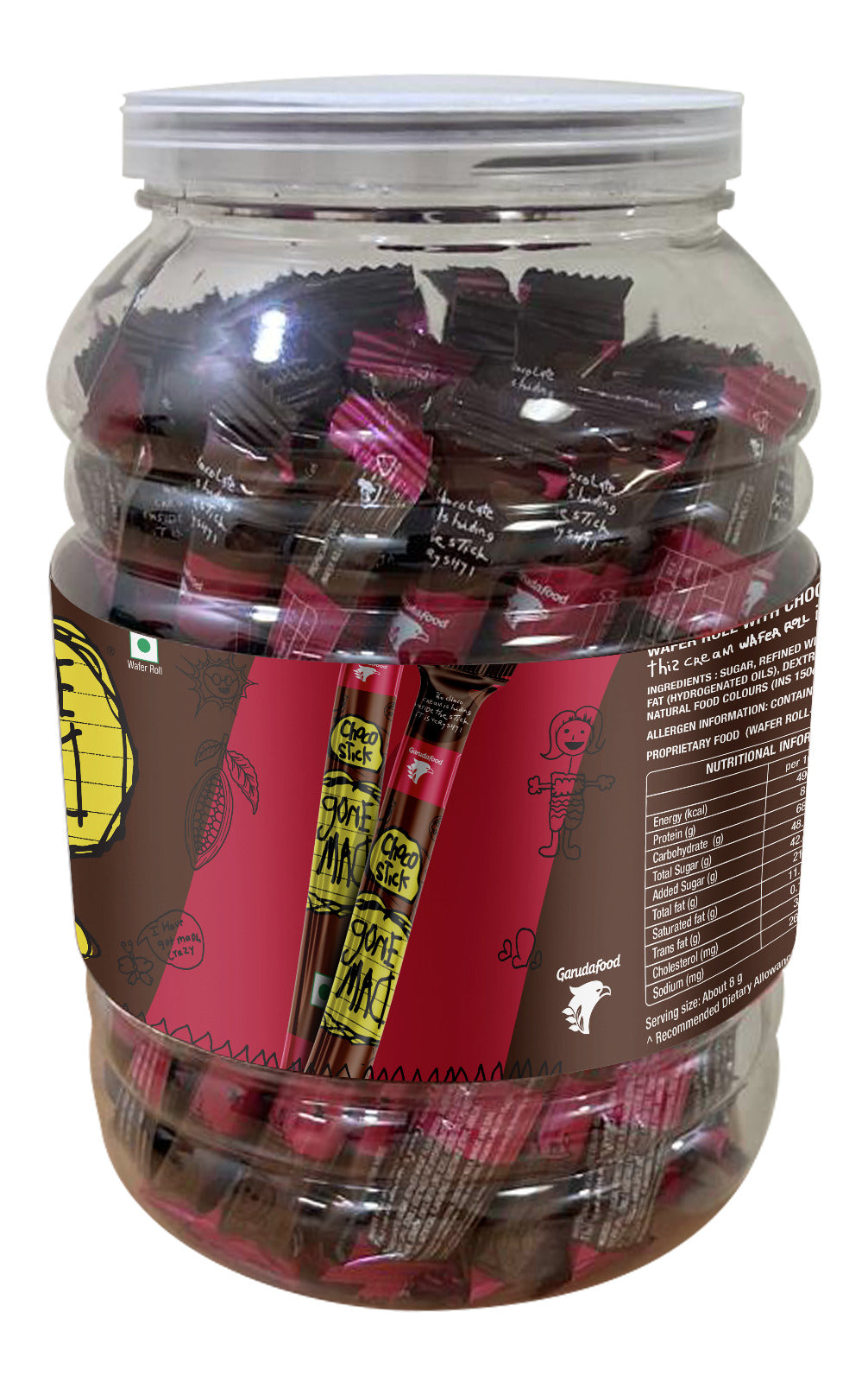 Gone Mad Premium Choco-Filled Wafer Sticks Jar – 40 Sticks (320g) – Crispy, Creamy & Delicious Chocolate Snack