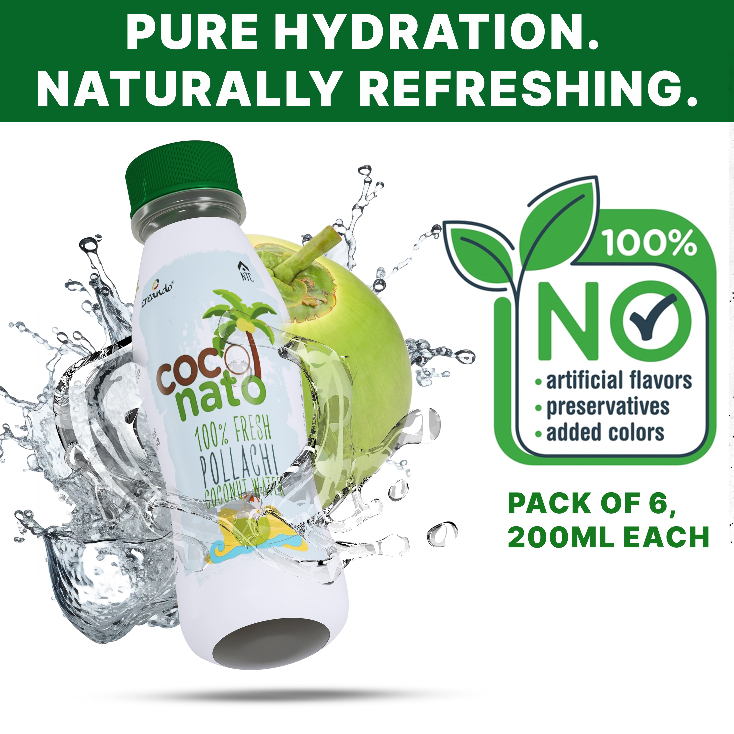 Coconato Tender Coconut Water, 200 ml (Pack of 6)