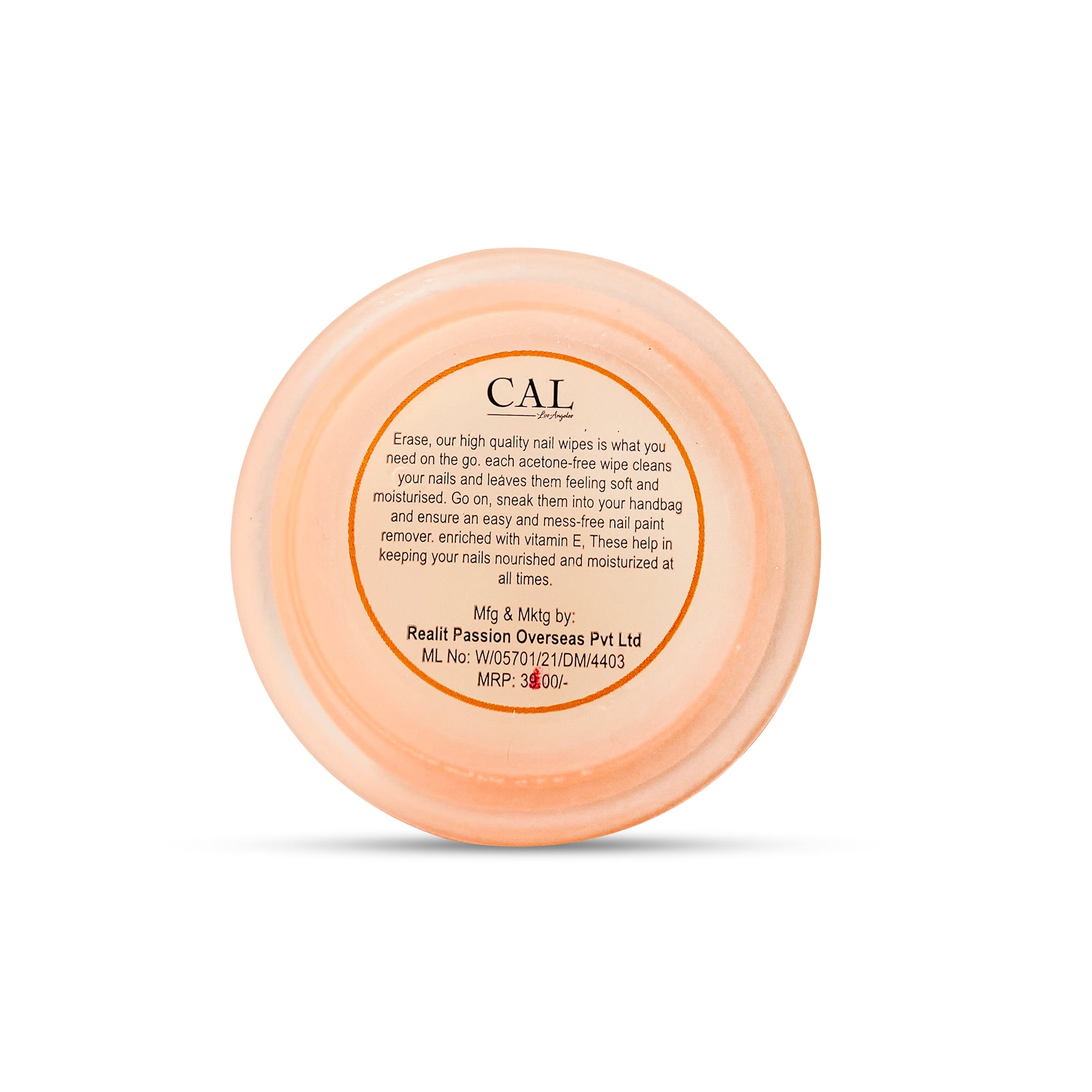 CAL Losangeles ERASE NAIL WIPES PEACH Pack of 3