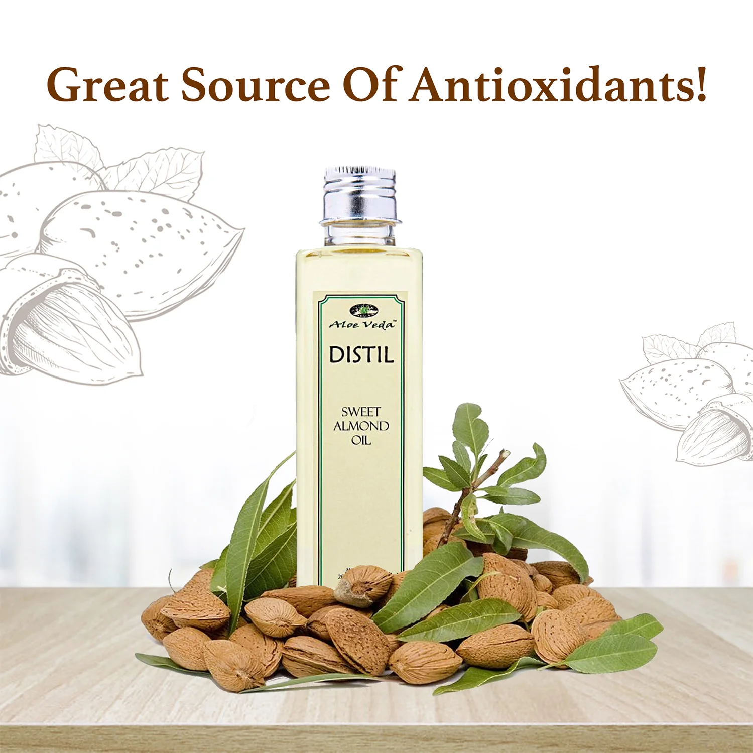 Aloe Veda Distil Cold Pressed Sweet Almond Oil for Hair and Skin,200ml