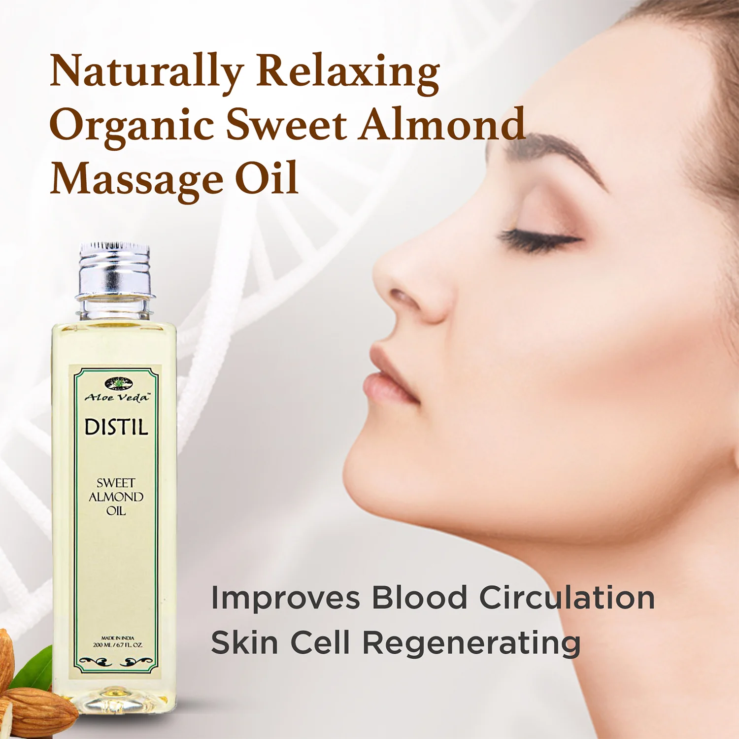 Aloe Veda Distil Cold Pressed Sweet Almond Oil for Hair and Skin,200ml