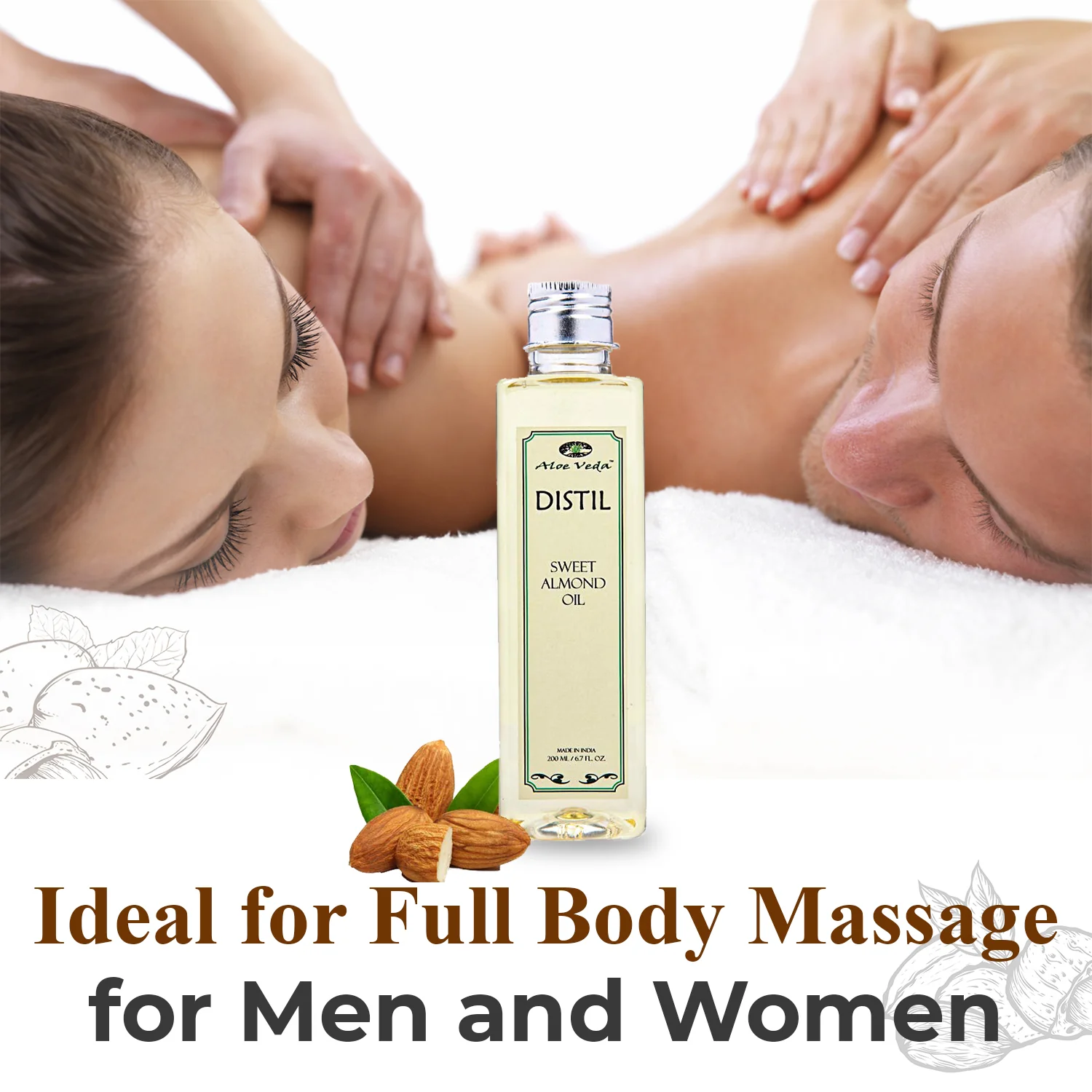 Aloe Veda Distil Cold Pressed Sweet Almond Oil for Hair and Skin,200ml