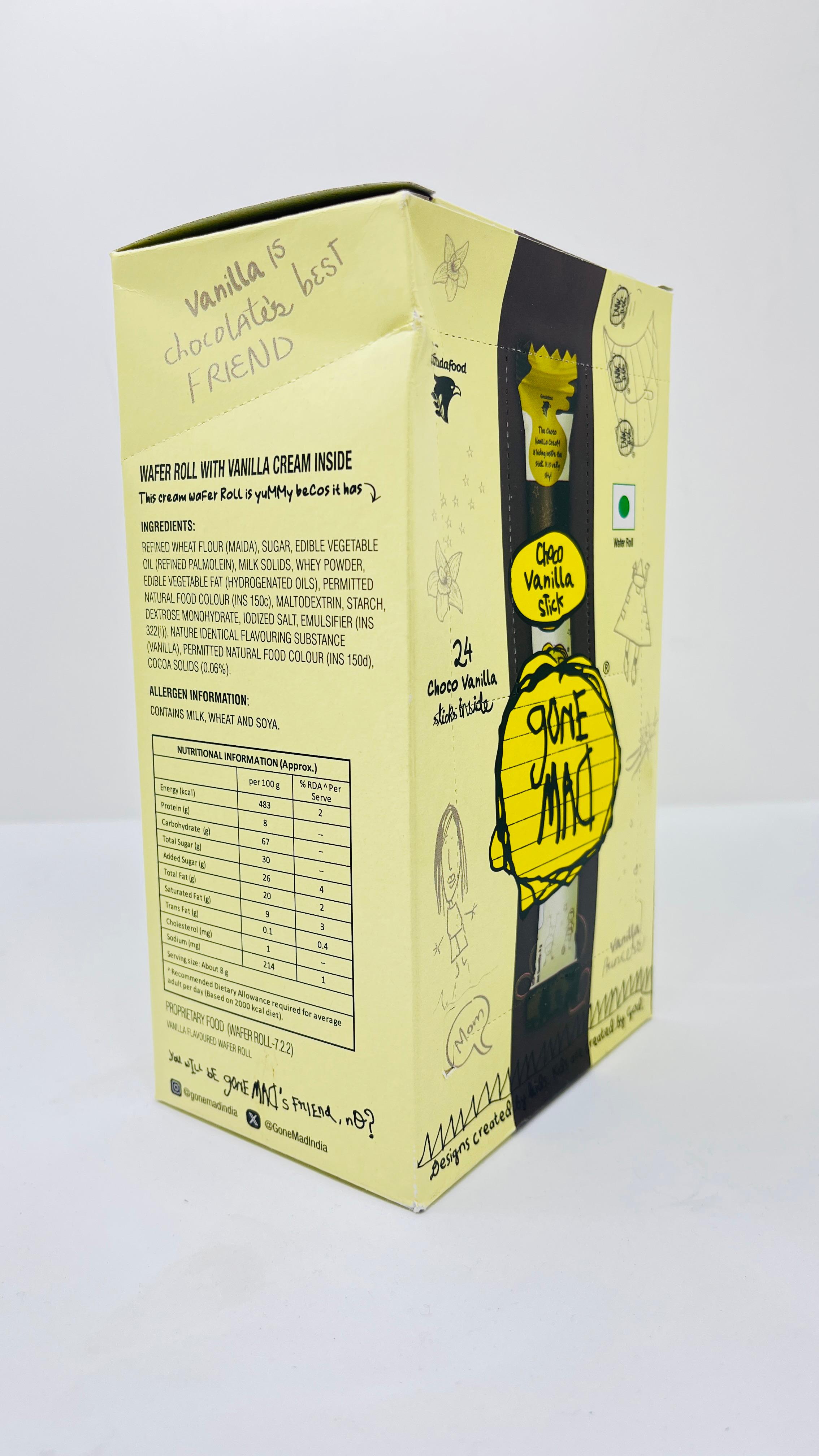 Gone Mad Premium Choco Vanilla Wafer Sticks – 24 Sticks (192g) – Crispy, Creamy Snack