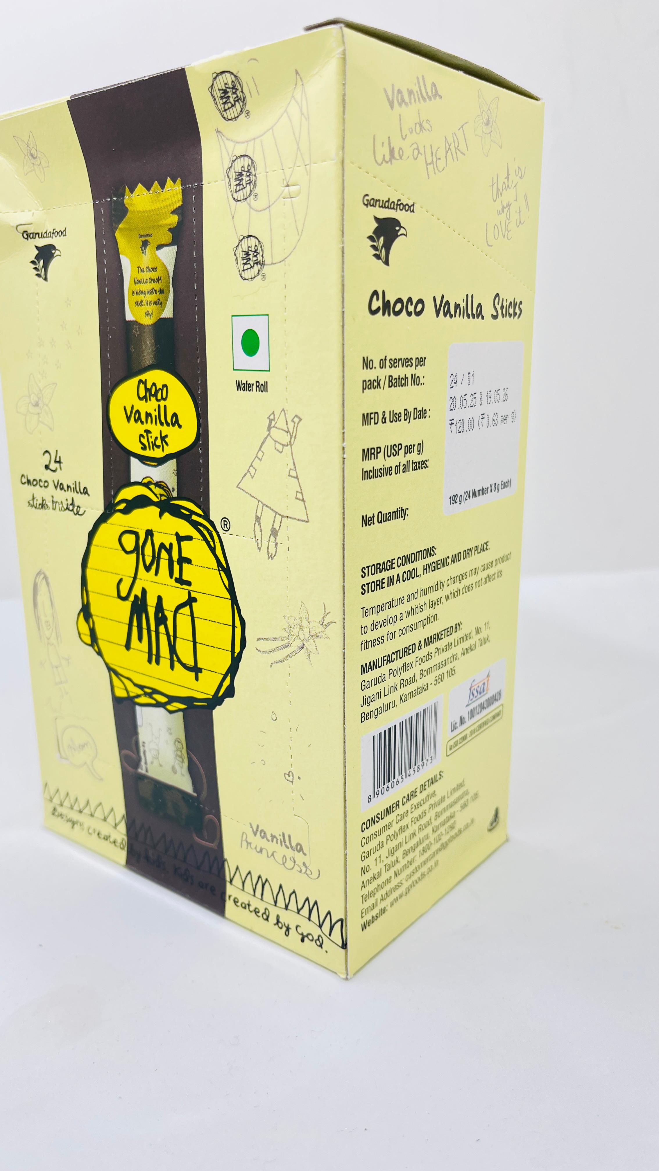 Gone Mad Premium Choco Vanilla Wafer Sticks – 24 Sticks (192g) – Crispy, Creamy Snack