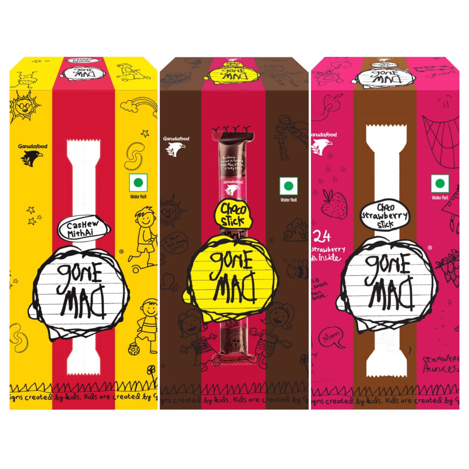 Gone Mad Premium Cashew-Choco-Strawberry Filled Wafer Sticks Wafers  (3 x 192 g)